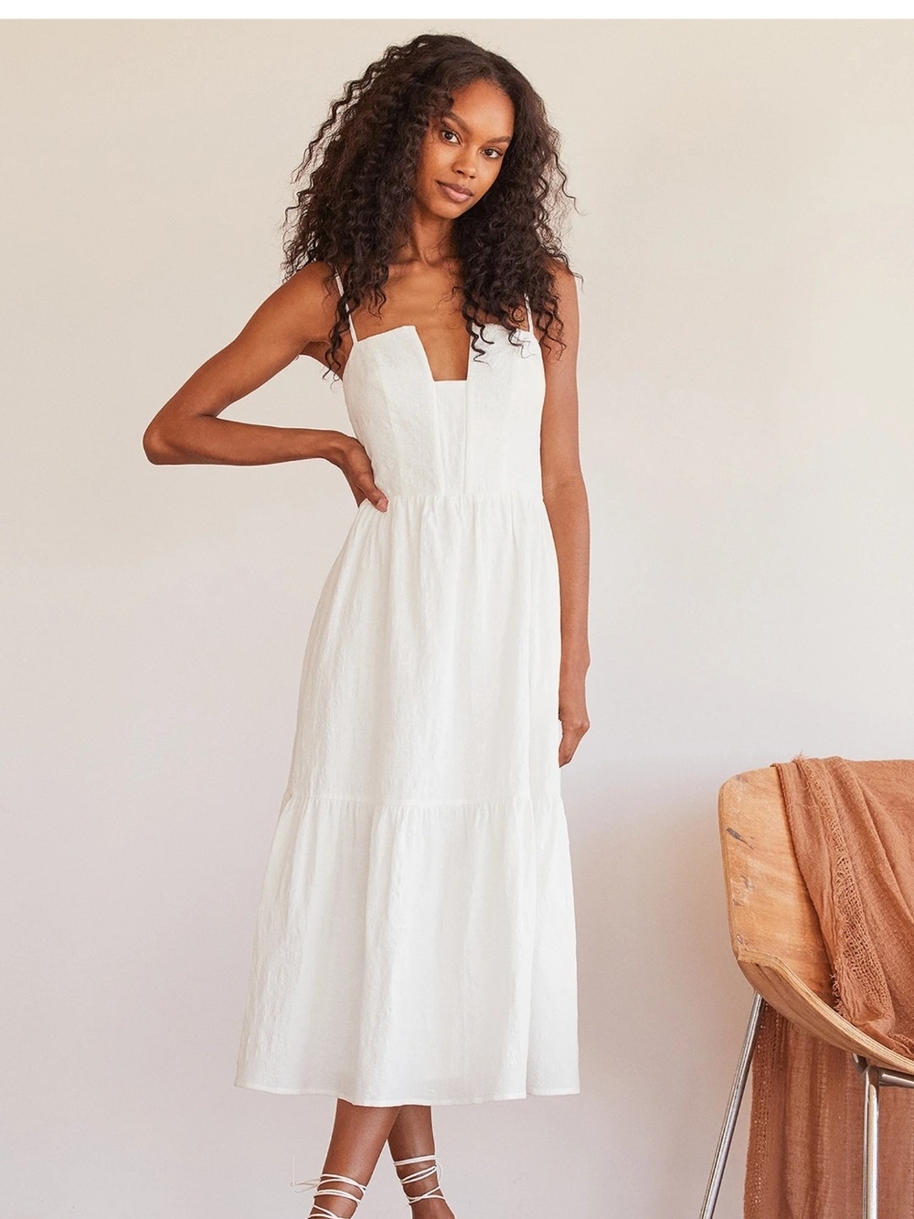 Lulu's White Midi Sundress with Square Neck